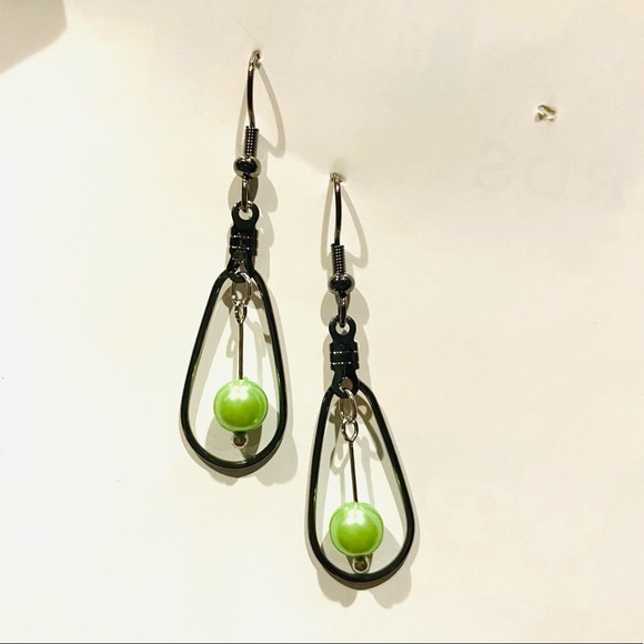 Light Green Beaded Teardrop Earrings - Picture 2 of 4